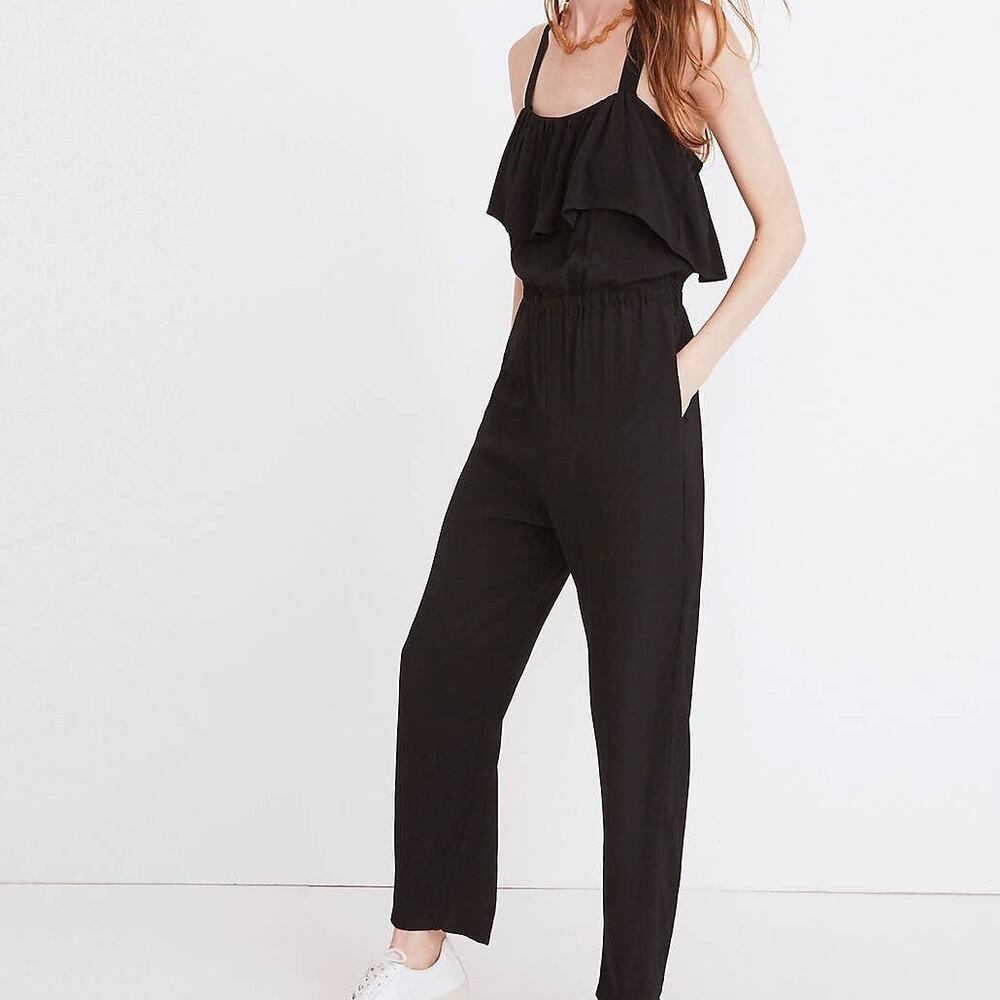 Madewell Black Apron Ruffle Jumpsuit Medium